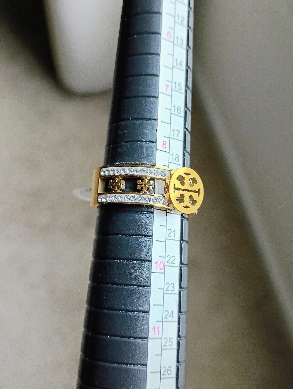 New Gold Tone Logo Accent Crystal Band Ring - Women Jewelry